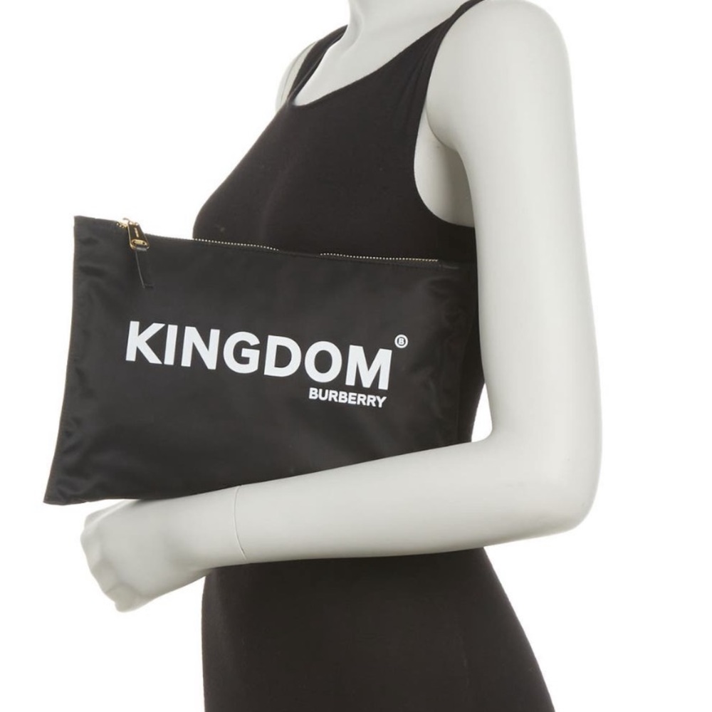 BURBERRY LONDON LARGE CHALK WHITE COTTON POUCH CLUTCH W/ KINGDOM CHECK LINING - Picture 9 of 16